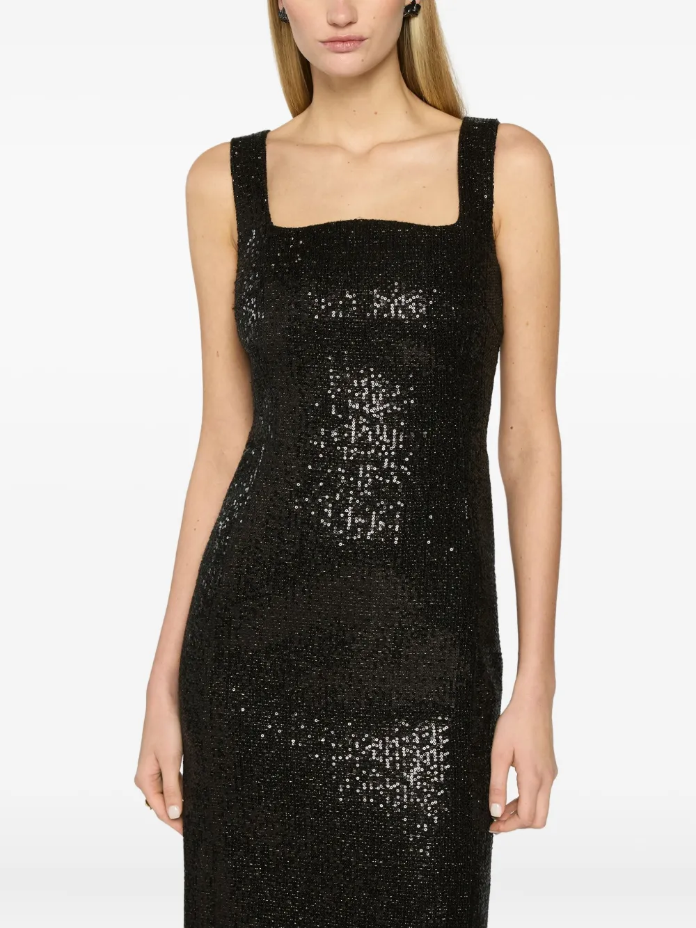 Genny square-neck sequin dress Zwart