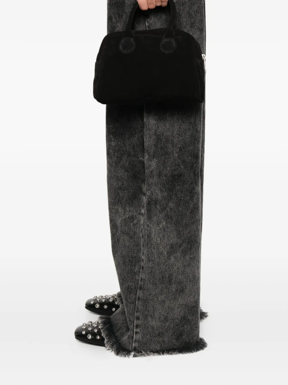 Margesherwood Calf-suede Top-handle Tote Bag In Black