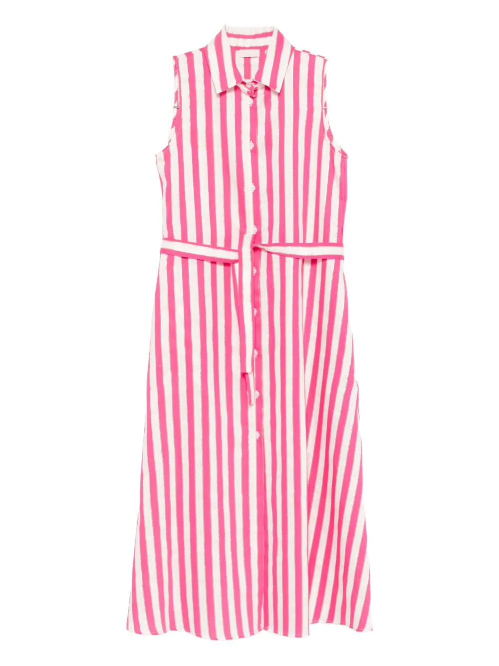 Liu •jo Striped Belted Midi Dress In Pink