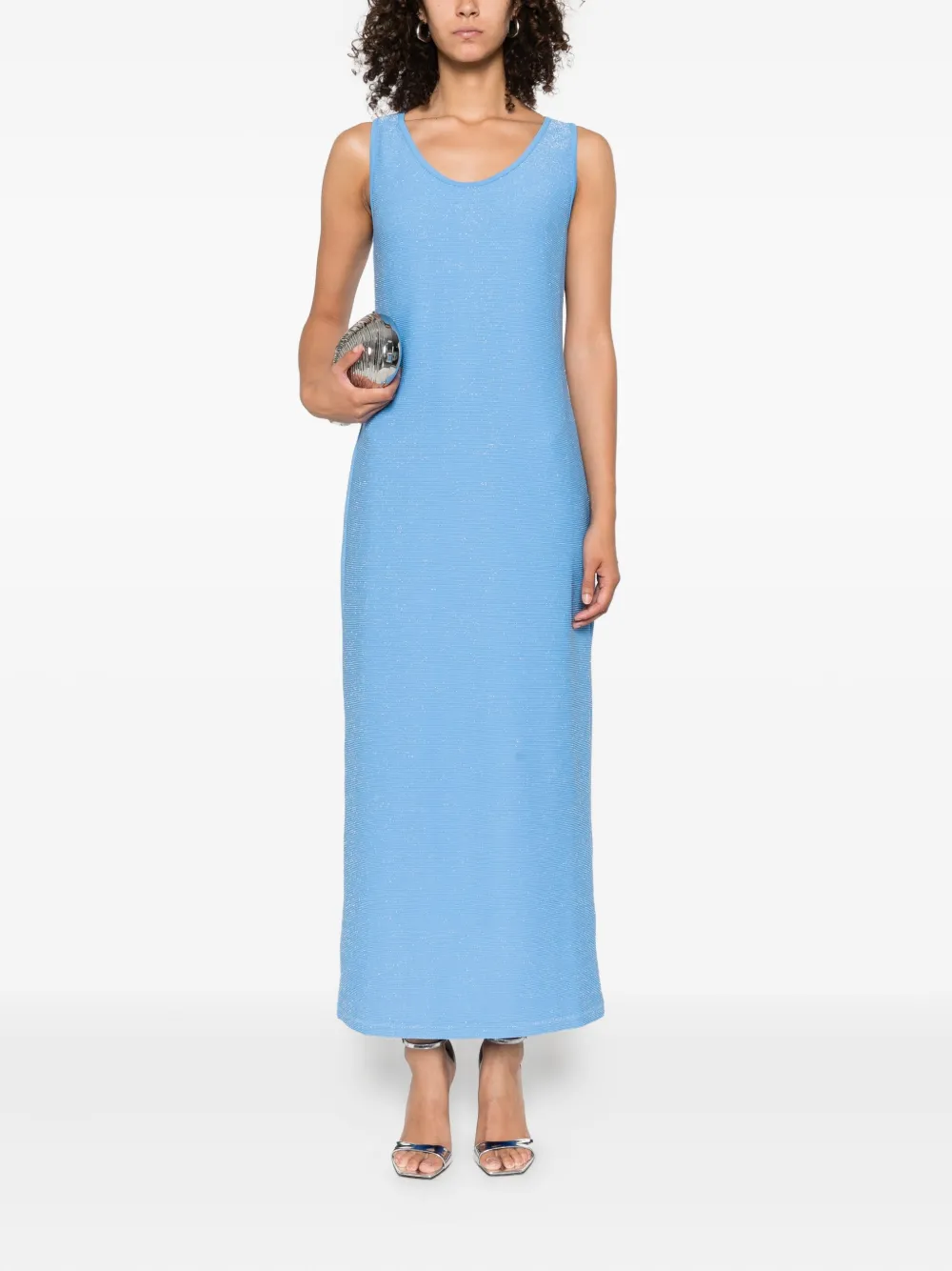 LIU JO Lurex sleeveless midi dress Blauw