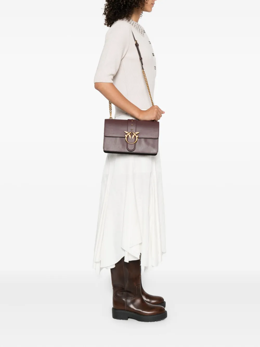Pinko Love Birds-clasp Satchel In Brown