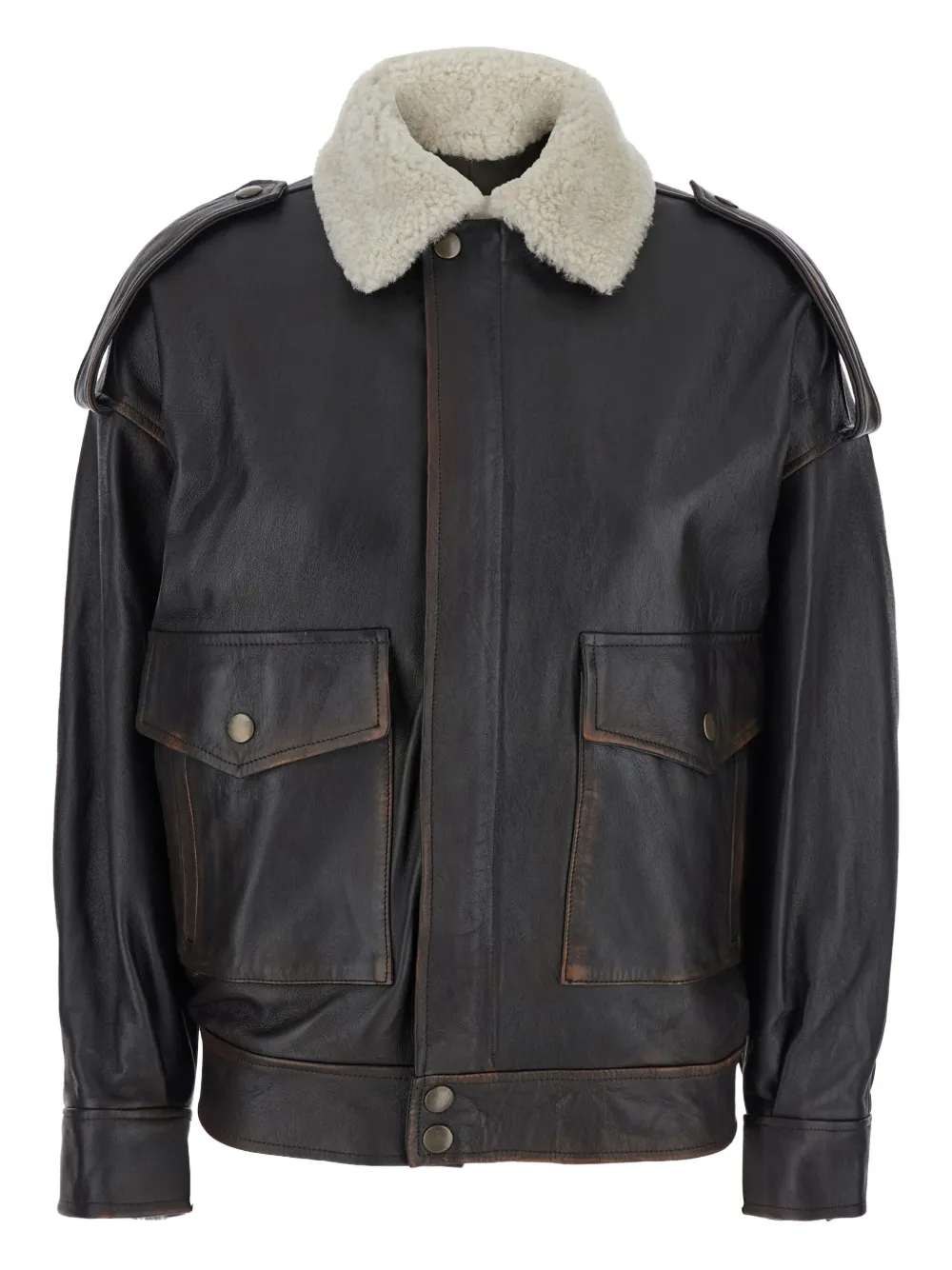Semicouture shearling-collar leather jacket Bruin