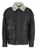 Semicouture shearling-collar leather jacket - Brown
