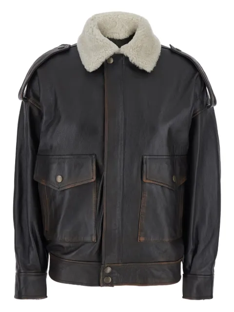 Semicouture shearling-collar leather jacket