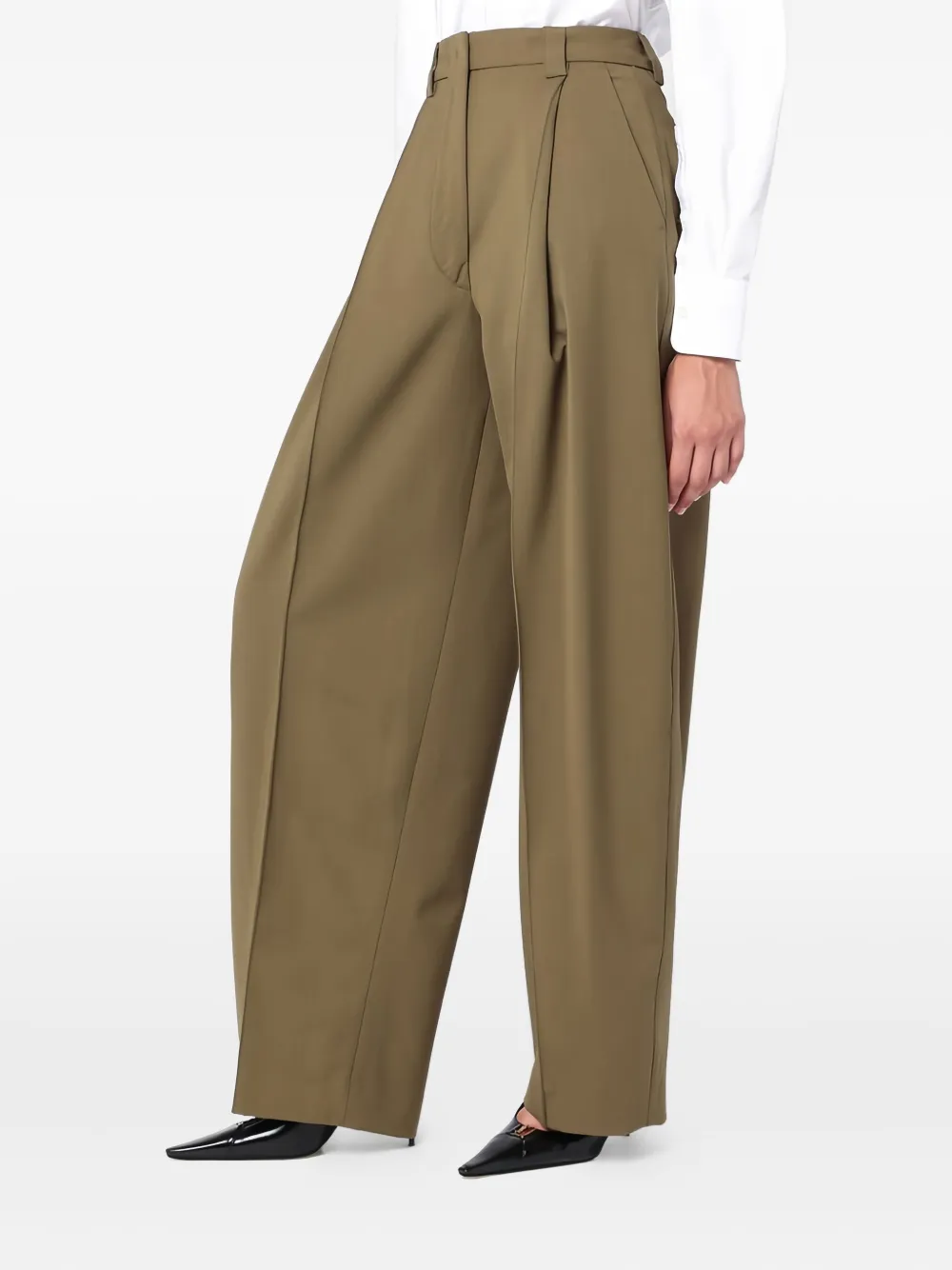 The Latest Thelatest Taupe Wool Blend Trousers In Green