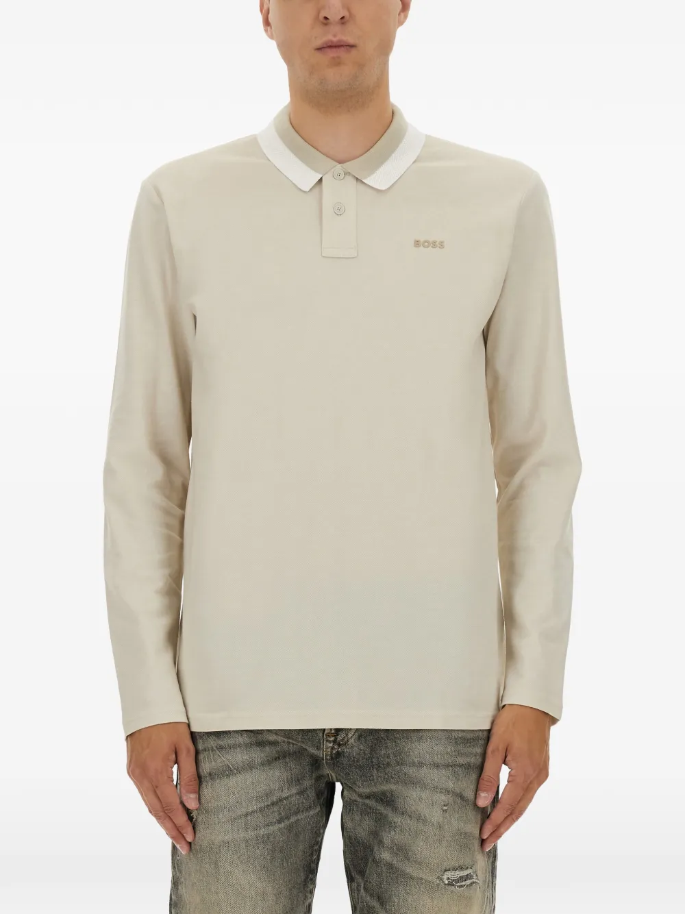 BOSS long sleeve pique polo shirt - Nude