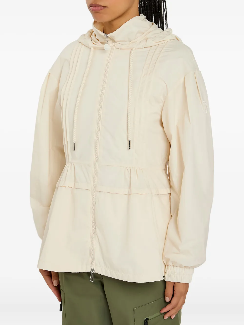 Moncler pleated hooded jacket Beige