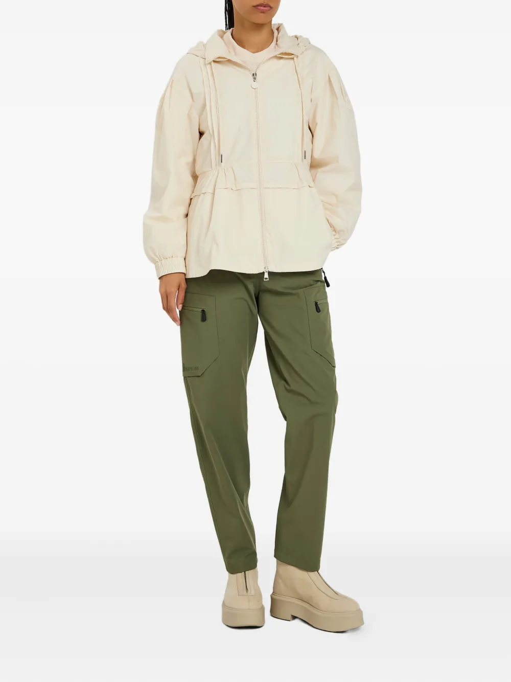 Moncler pleated hooded jacket Beige