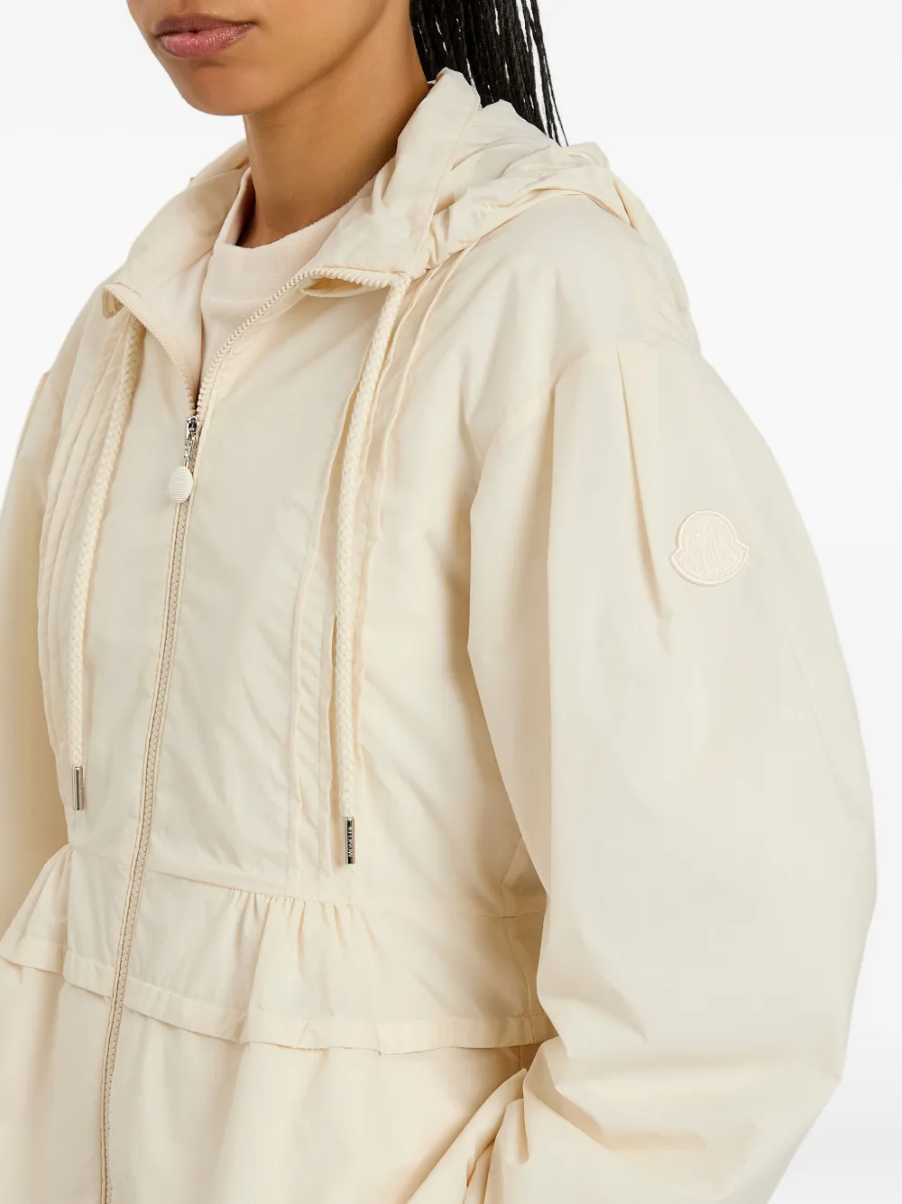 Moncler pleated hooded jacket Beige