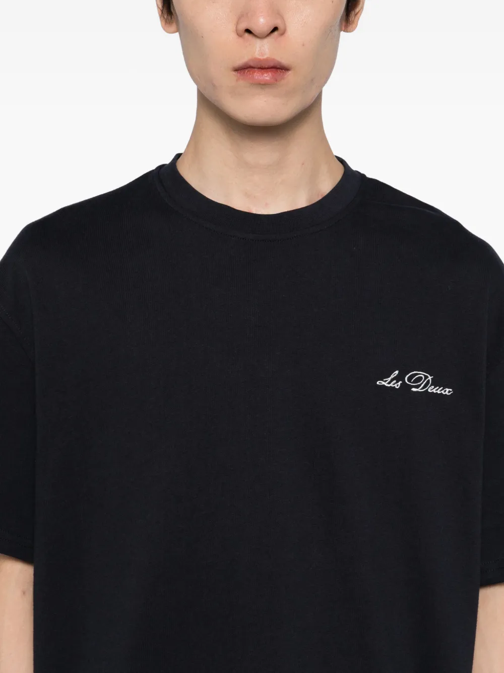 Les Deux T-shirt met geborduurd logo Blauw