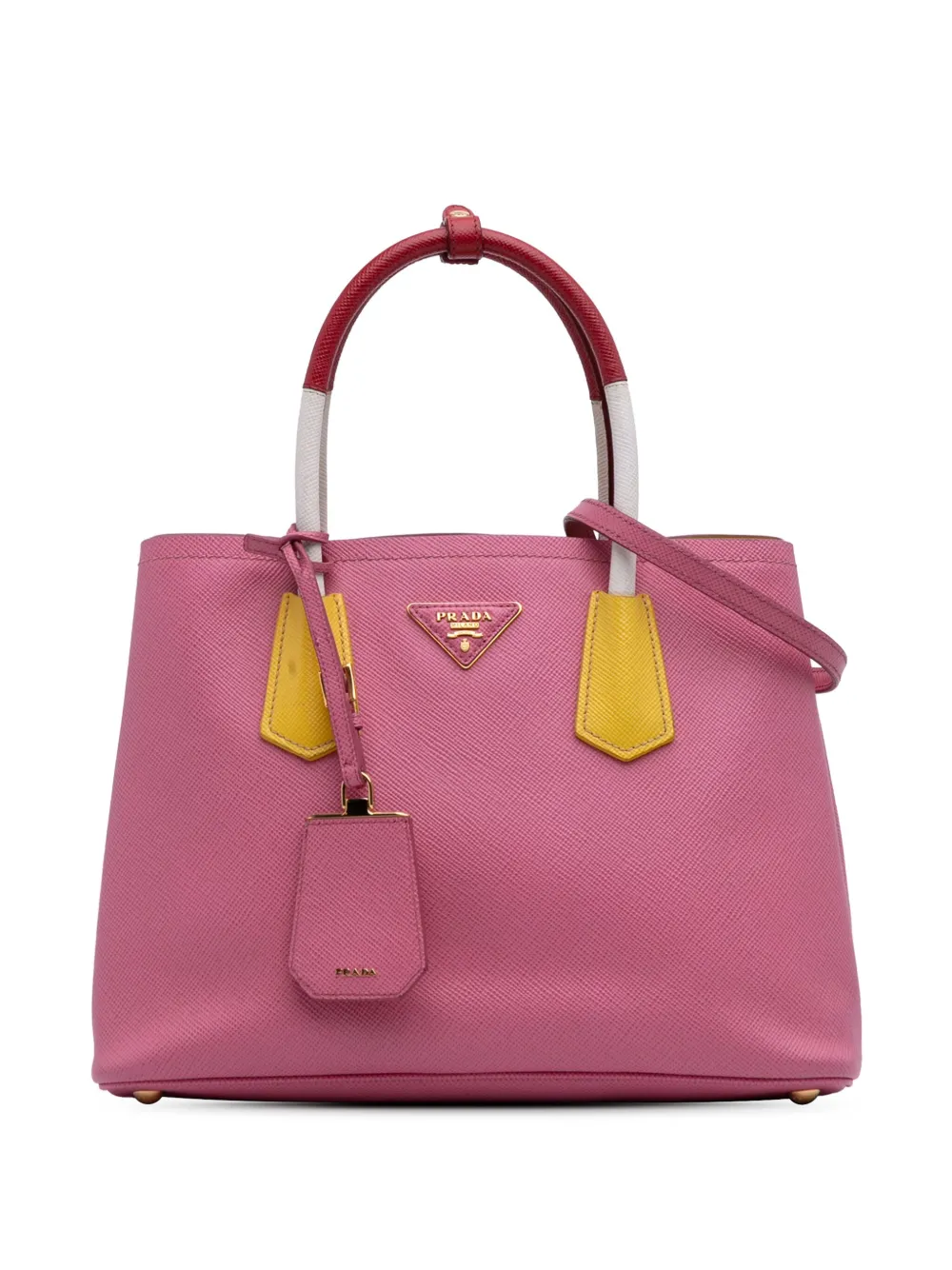 Prada Pre-Owned 2010-2025 バイカラーサフィアーノ クイル ダブル サッチェルバッグ S - ピンク Prada Pre-Owned 2010-2025 バイカラーサフィアーノ クイル ダブル サッチェルバッグ S - ピンク