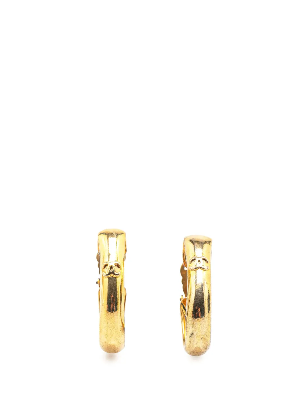 CHANEL Pre-Owned 1980-1990 Gold Plated CC Hoop Clip on Earrings CHANEL Pre-Owned 1980-1990 Gold Plated CC Hoop Clip on Earrings