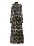 Oscar de la Renta pleated wavy-plaid silk maxi dress - Green