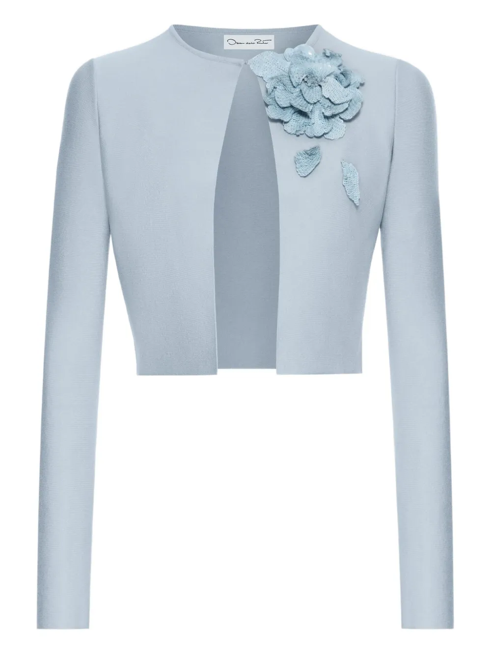 Oscar De La Renta Floral-appliqué Knit Dress In Blue