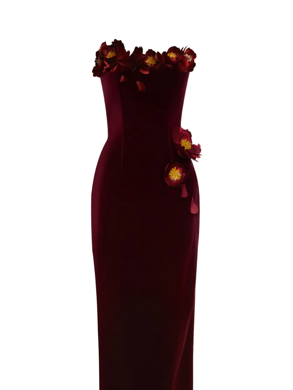Oscar de la Renta Fluwelen avondjurk met bloemapplicatie - Rood