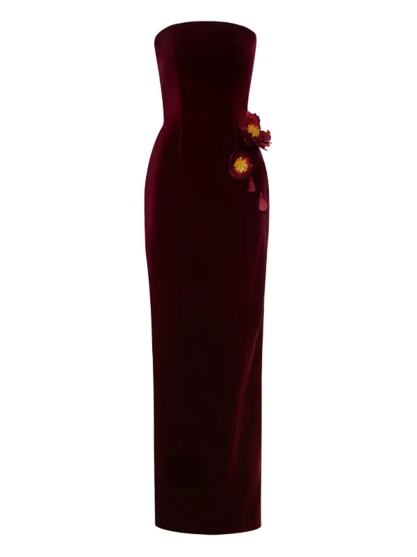 Oscar De La Renta floral-appliqu Velvet Gown | Red | FARFETCH Oscar De La Renta floral-appliqu Velvet Gown | Red | FARFETCH