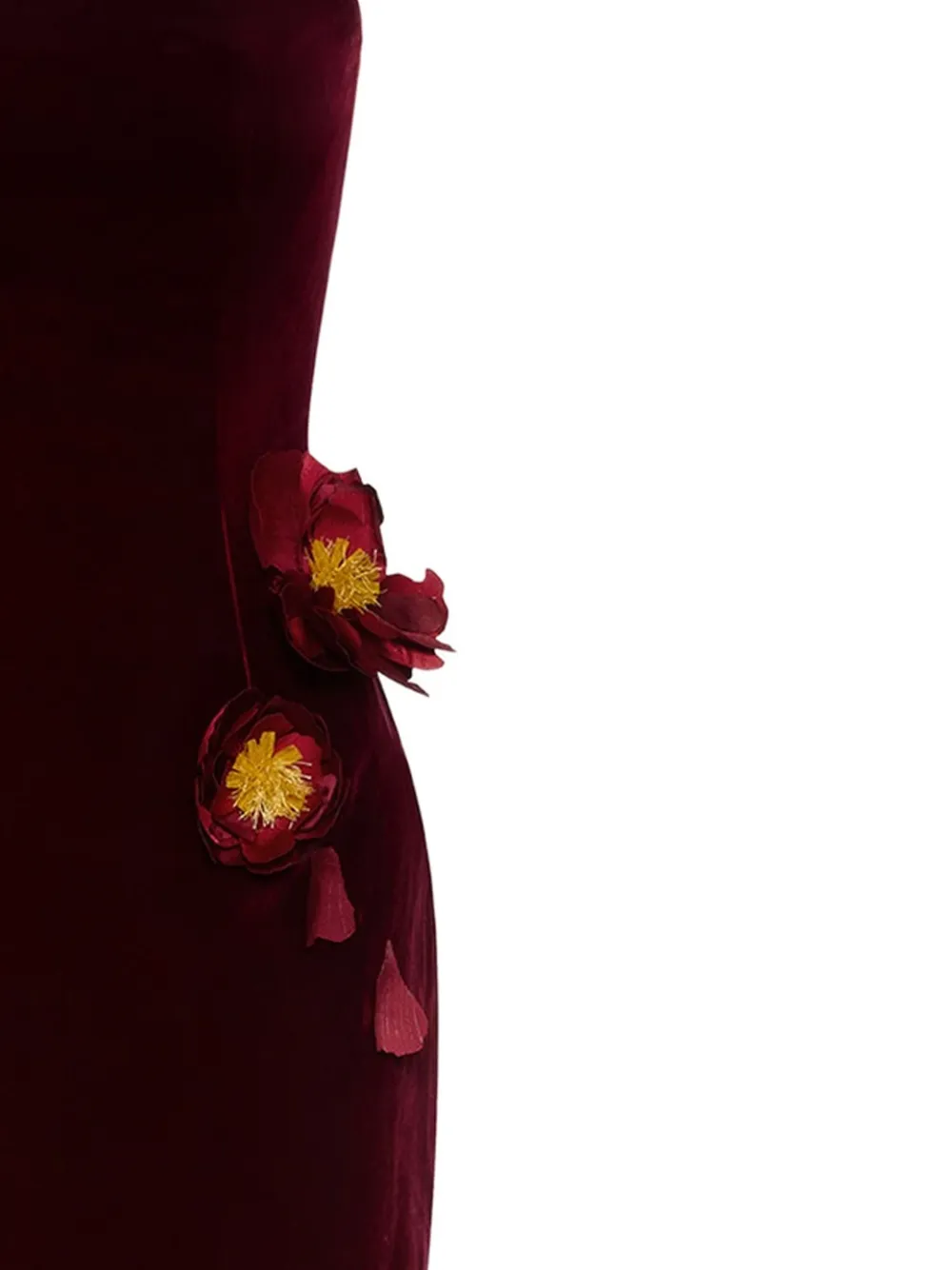 Oscar de la Renta Fluwelen avondjurk met bloemapplicatie Rood