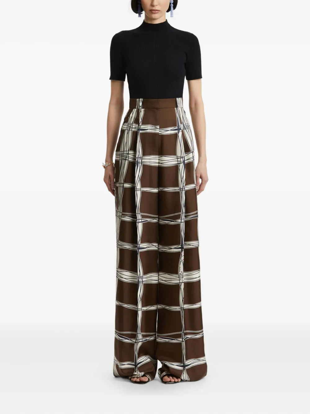 Oscar de la Renta pleated plaid trousers Bruin
