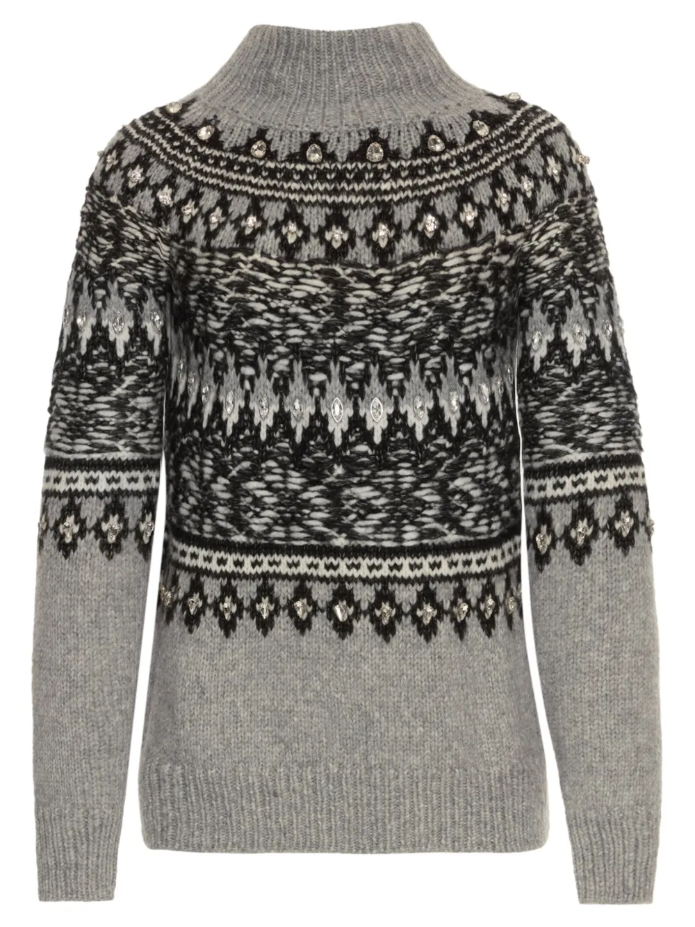 Oscar De La Renta Crystal-embellished Fair-isle Sweater In Gray