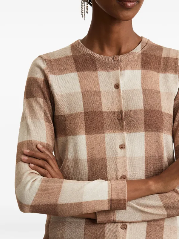 Oscar De La Renta Gingham Check Cardigan Brown FARFETCH JO