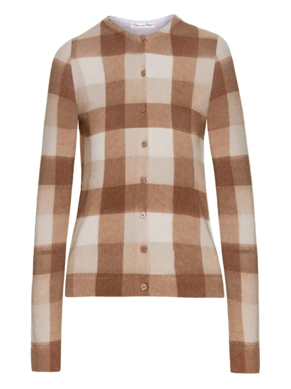 Oscar De La Renta Gingham Check Cardigan Brown FARFETCH