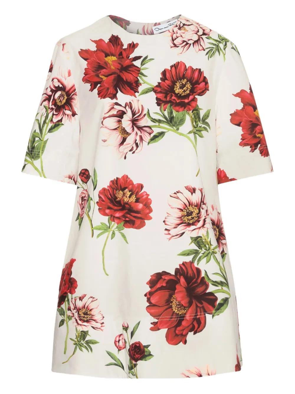 Oscar De La Renta Peony-print Shift Mini Dress In White