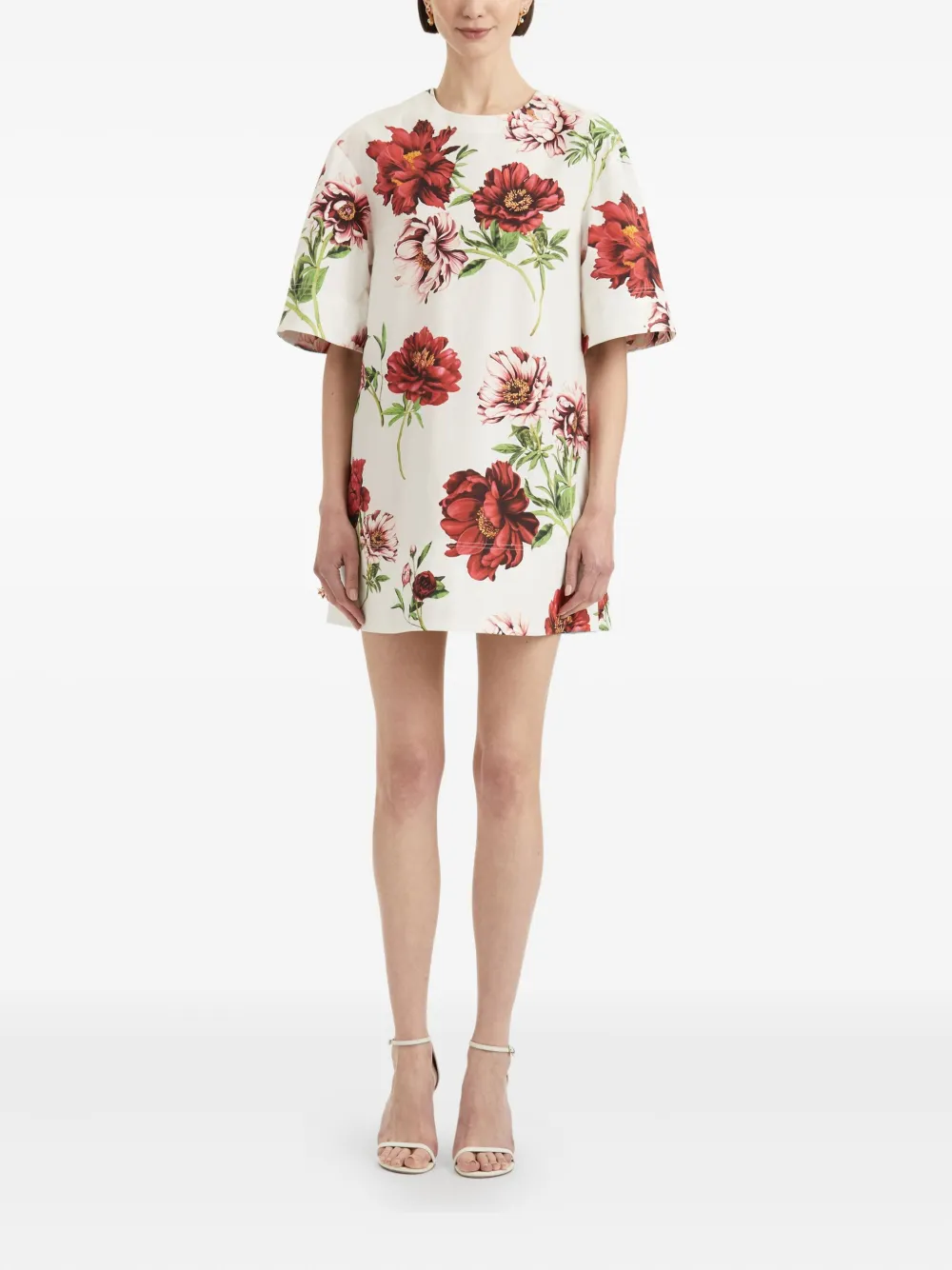 Oscar de la Renta peony-print shift mini dress Wit