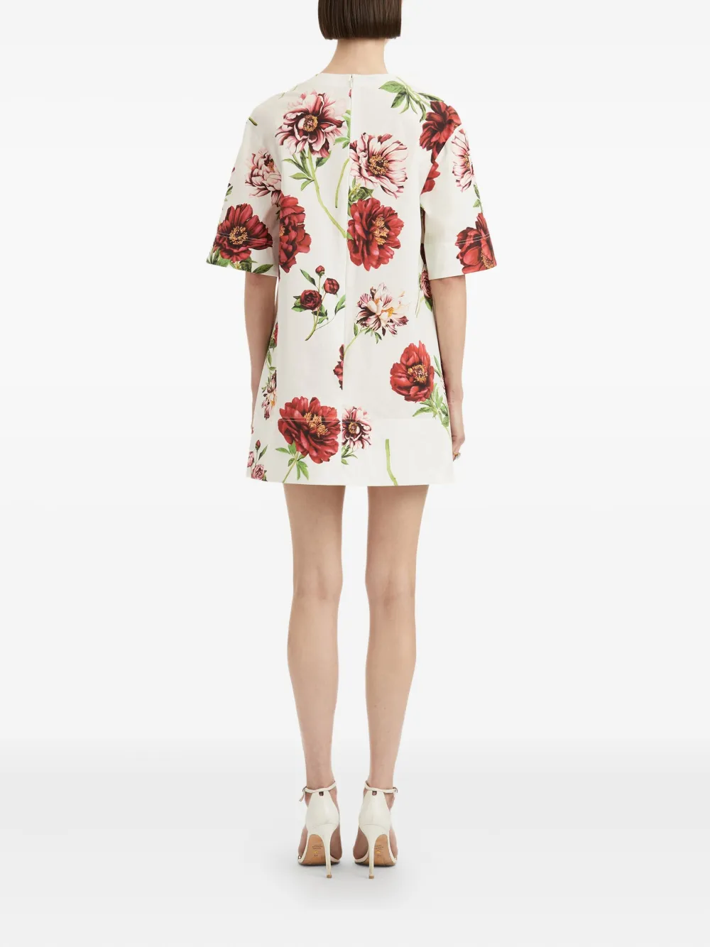 Oscar de la Renta peony-print shift mini dress Wit