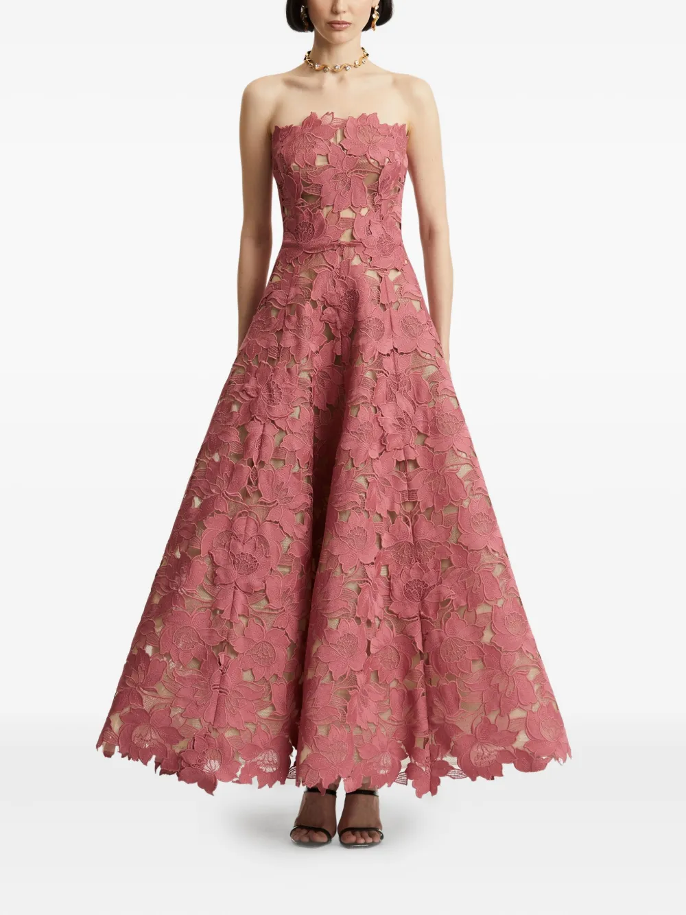 Oscar de la Renta Strapless jurk met bloemenprint - Roze