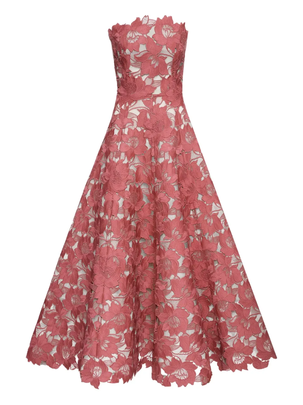 floral-guipure strapless dress