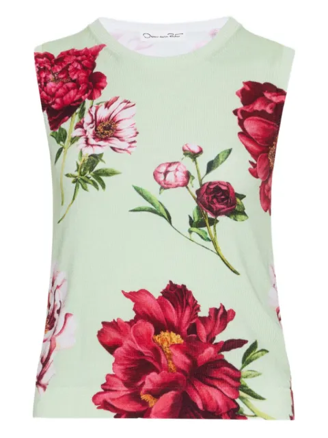 Oscar de la Renta peony-print sleeveless knitted top