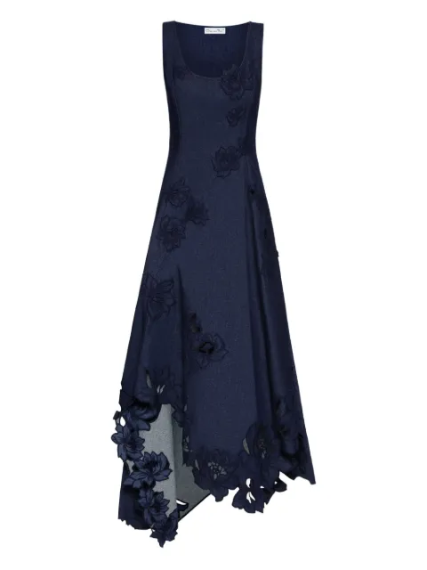 Oscar de la Renta embroidered floral laser-cut asymmetric dress