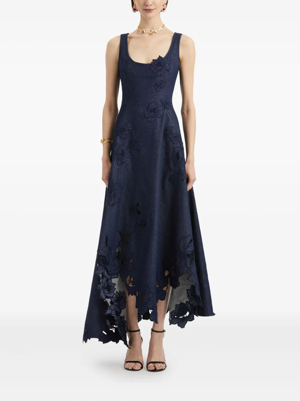 Oscar de la Renta Asymmetrische jurk met bloemenprint - Blauw