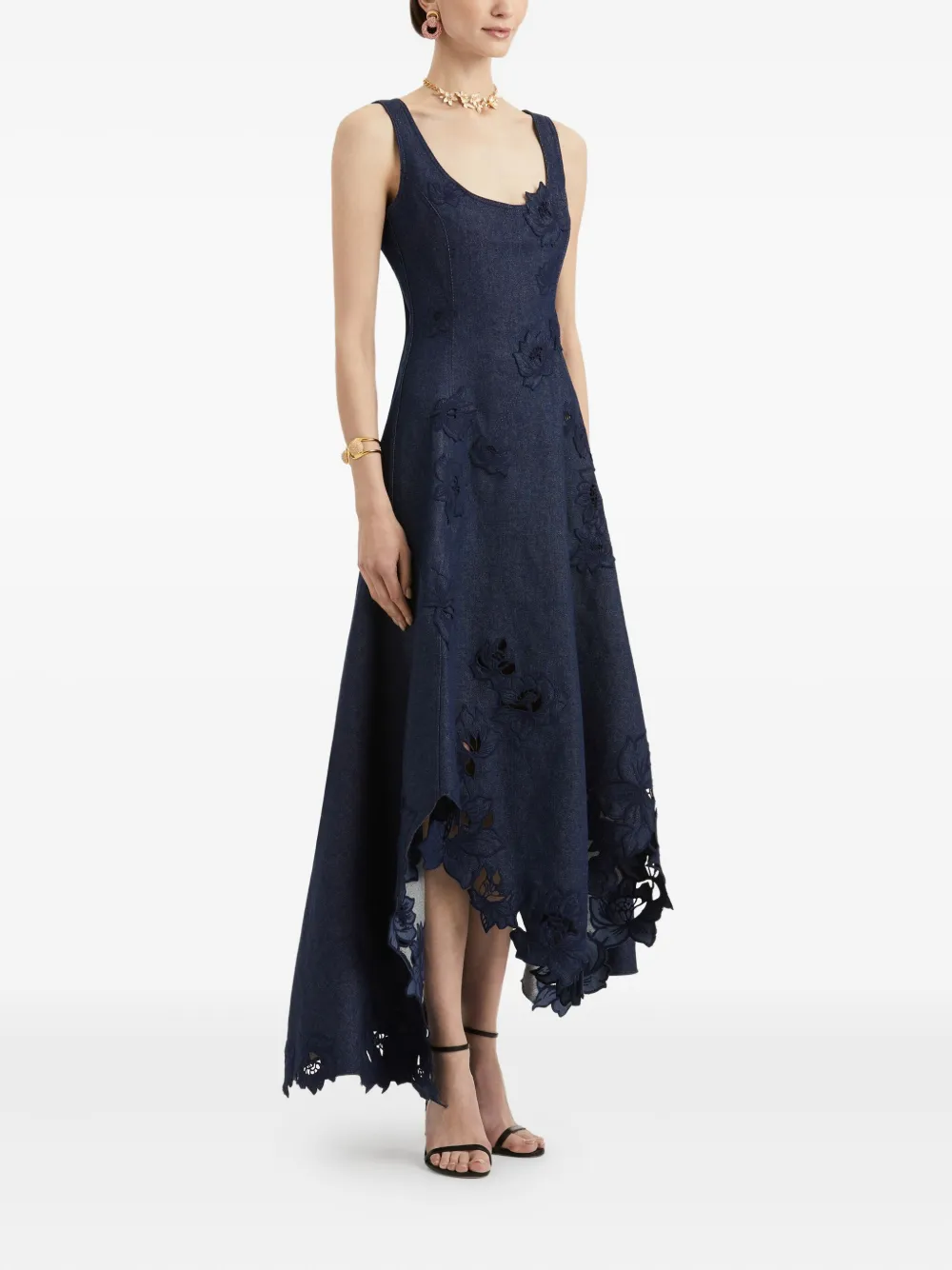 Oscar de la Renta Asymmetrische jurk met bloemenprint Blauw