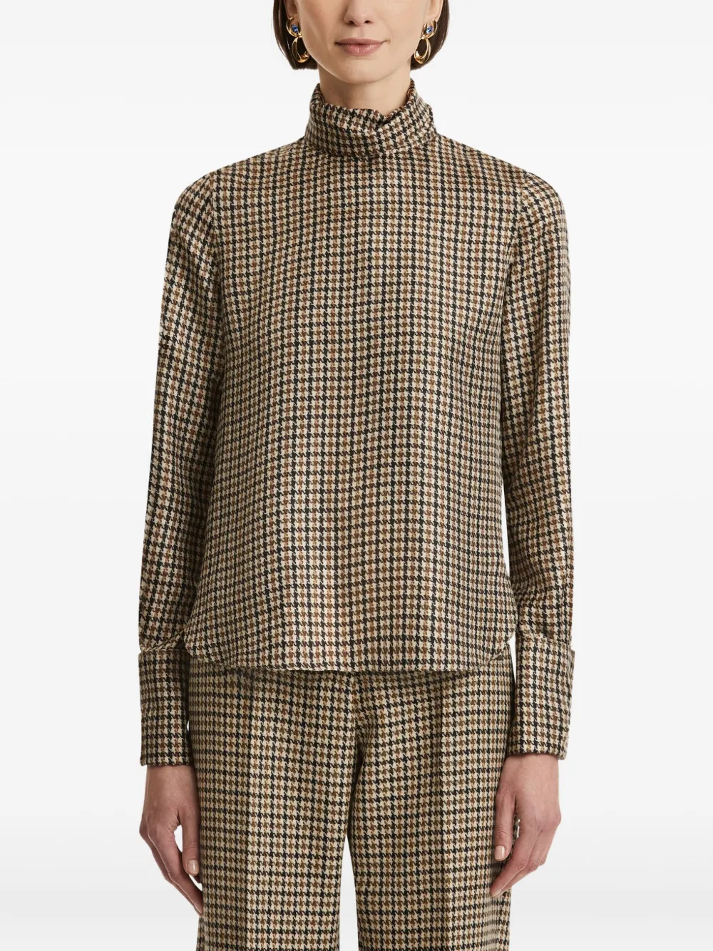 Oscar de la Renta houndstooth high-neck blouse Bruin