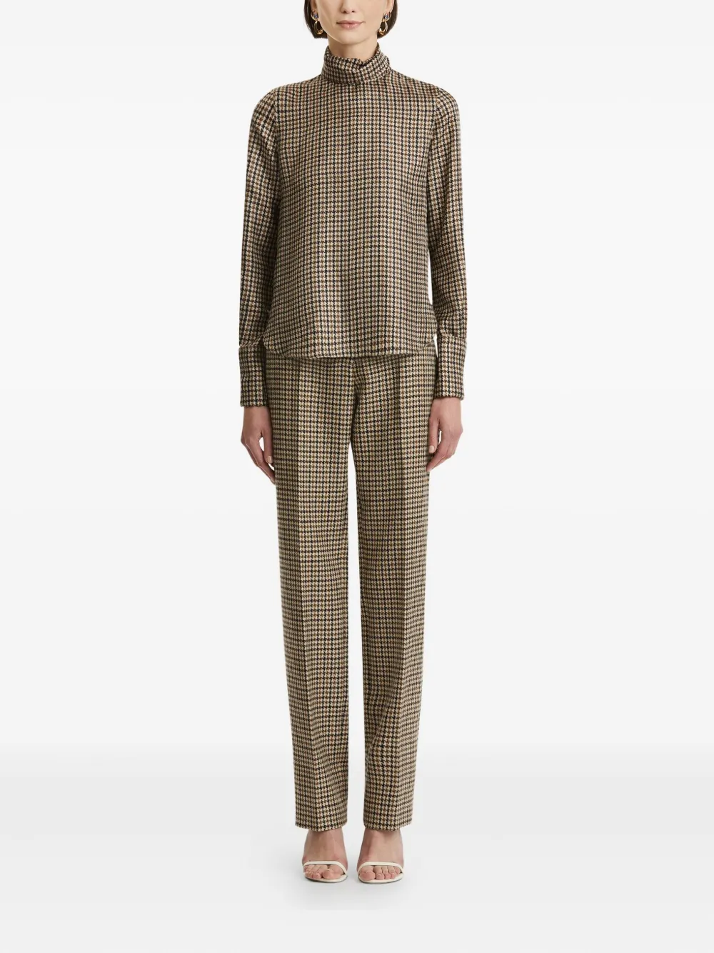 Oscar de la Renta houndstooth high-neck blouse Bruin