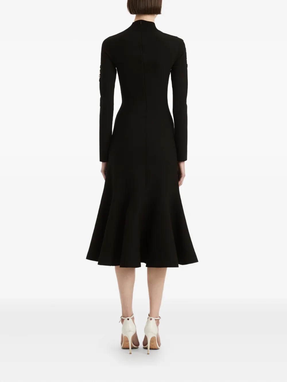 Oscar De La Renta Fern-embellished Flared Midi Dress In Black