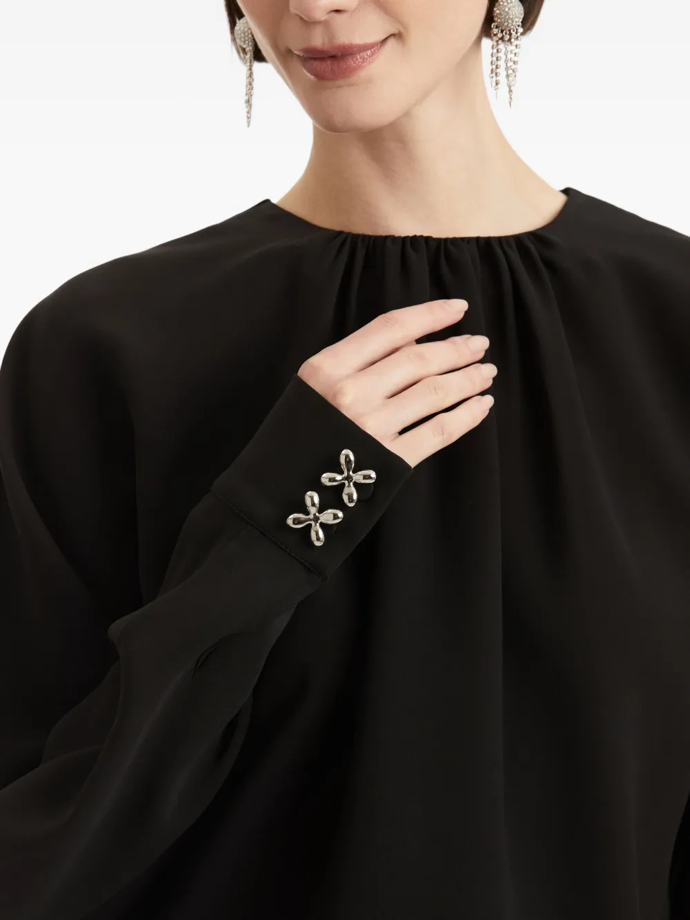 Oscar de la Renta gathered-cuff blouse Zwart
