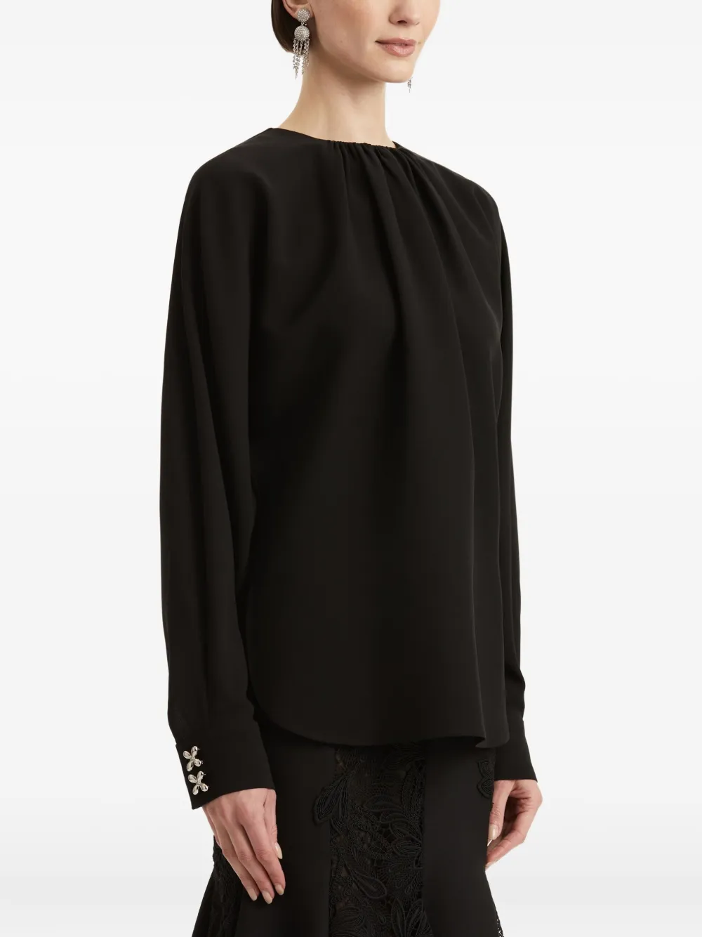 Oscar de la Renta gathered-cuff blouse Zwart