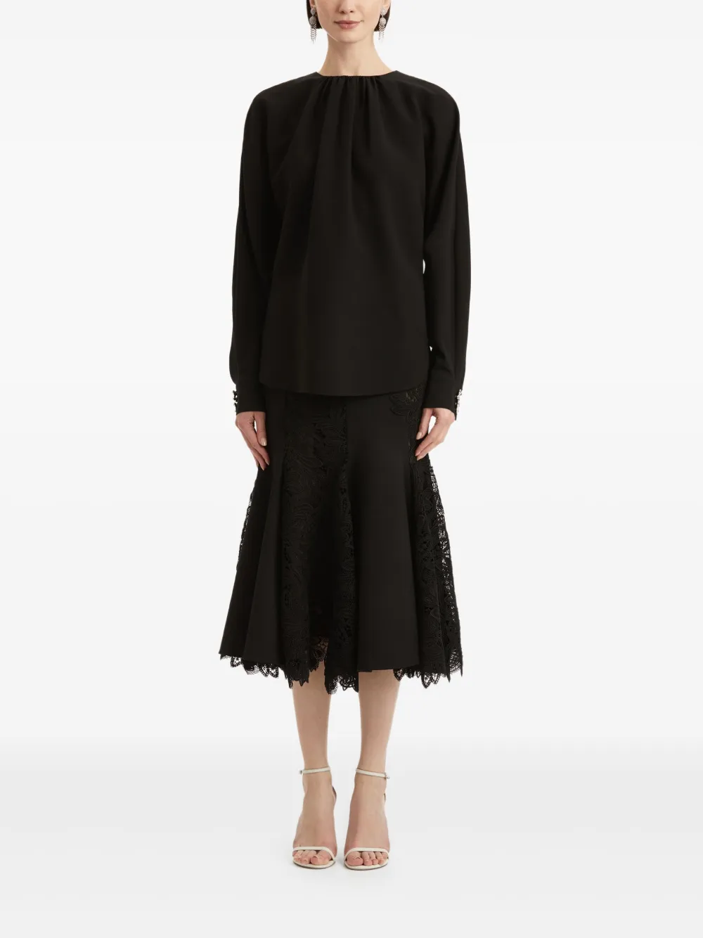 Oscar de la Renta gathered-cuff blouse Zwart