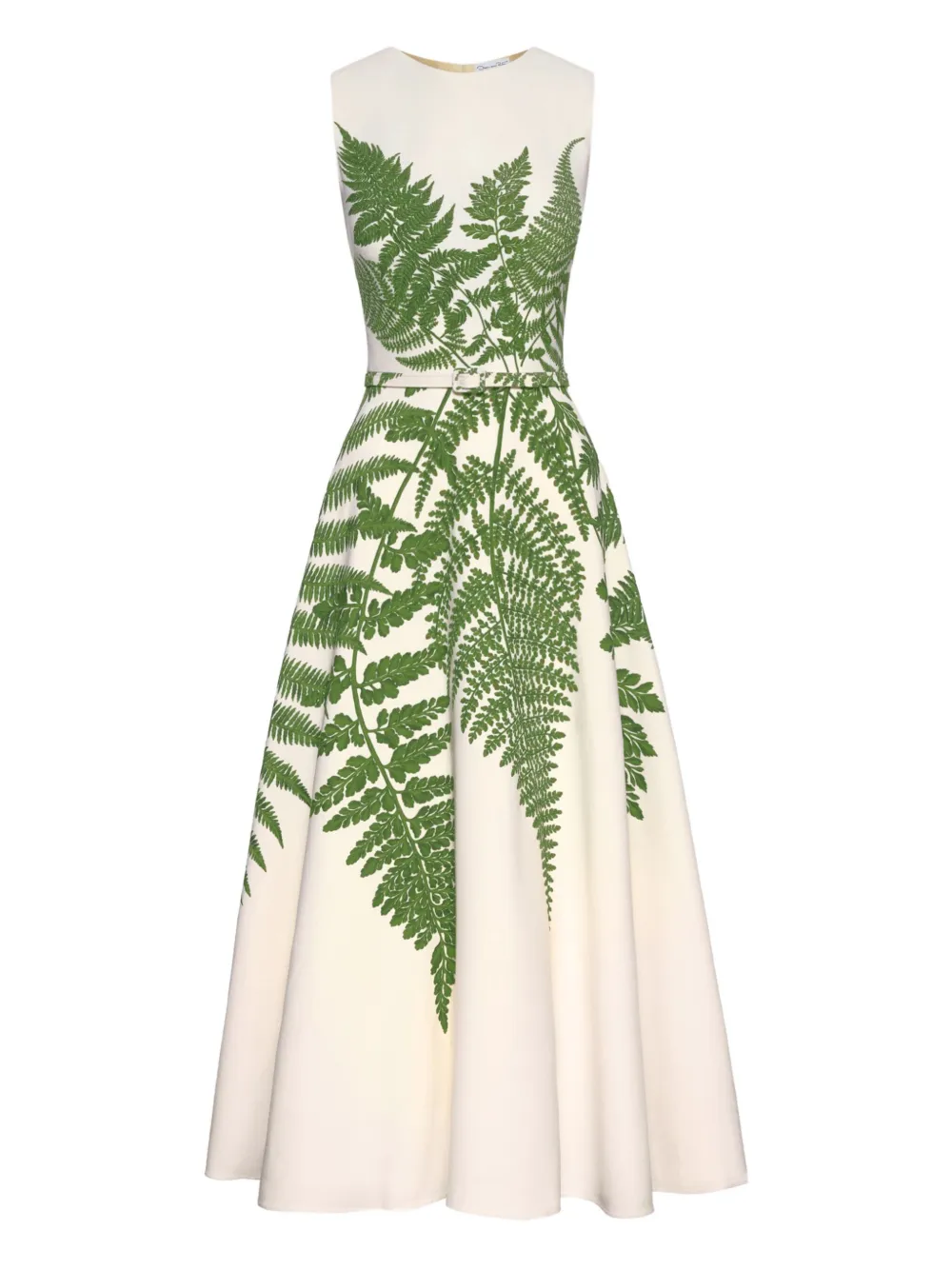 Oscar De La Renta Fern-print Belted Midi Dress In White