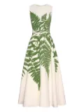 Oscar de la Renta fern-print belted midi dress - White