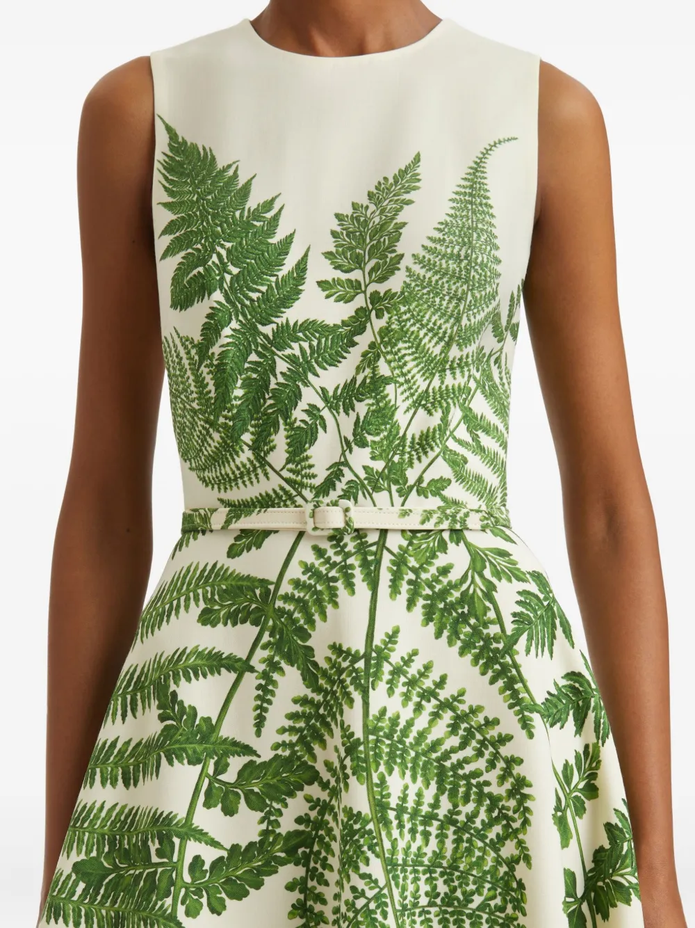 Oscar de la Renta fern-print belted midi dress Wit