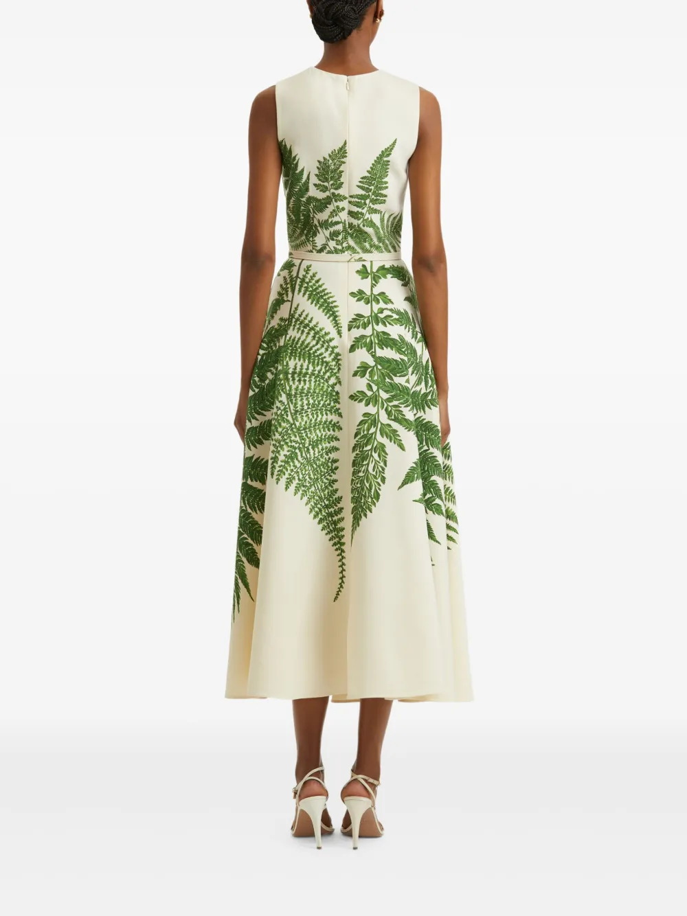 Oscar de la Renta fern-print belted midi dress Wit