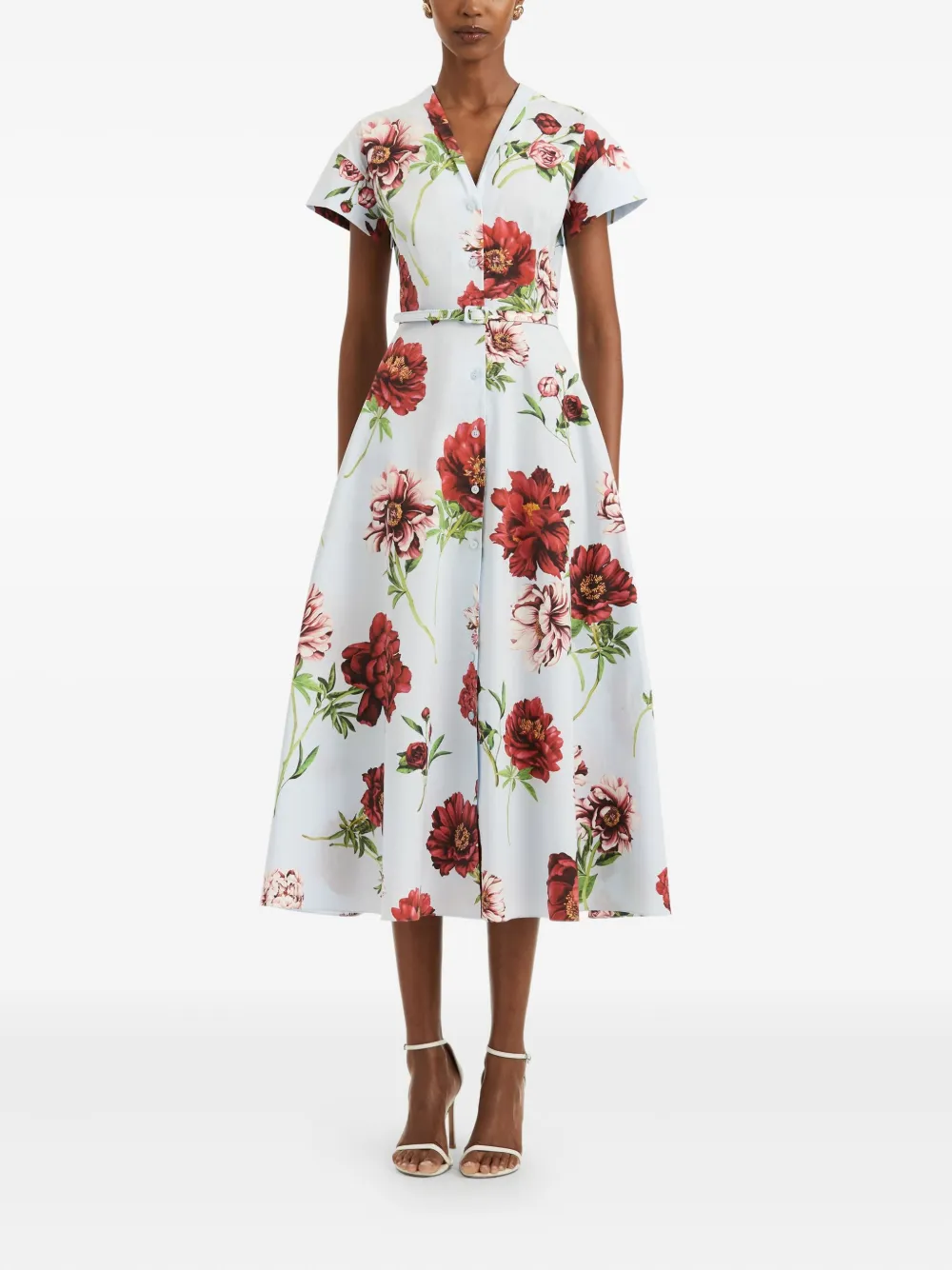 Oscar de la Renta floral-print belted midi dress Wit