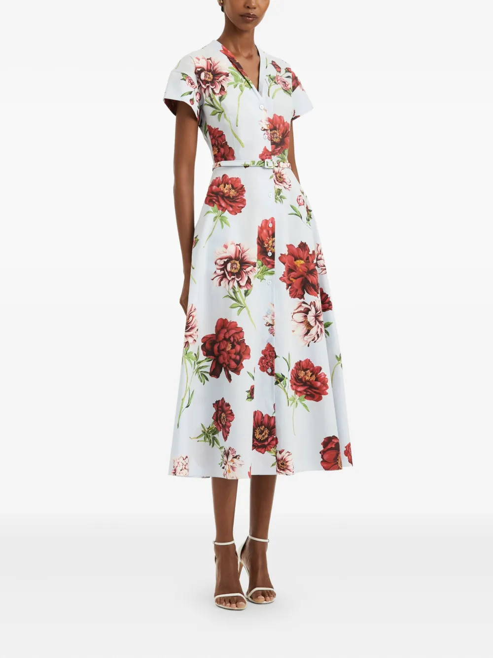Oscar de la Renta floral-print belted midi dress Wit