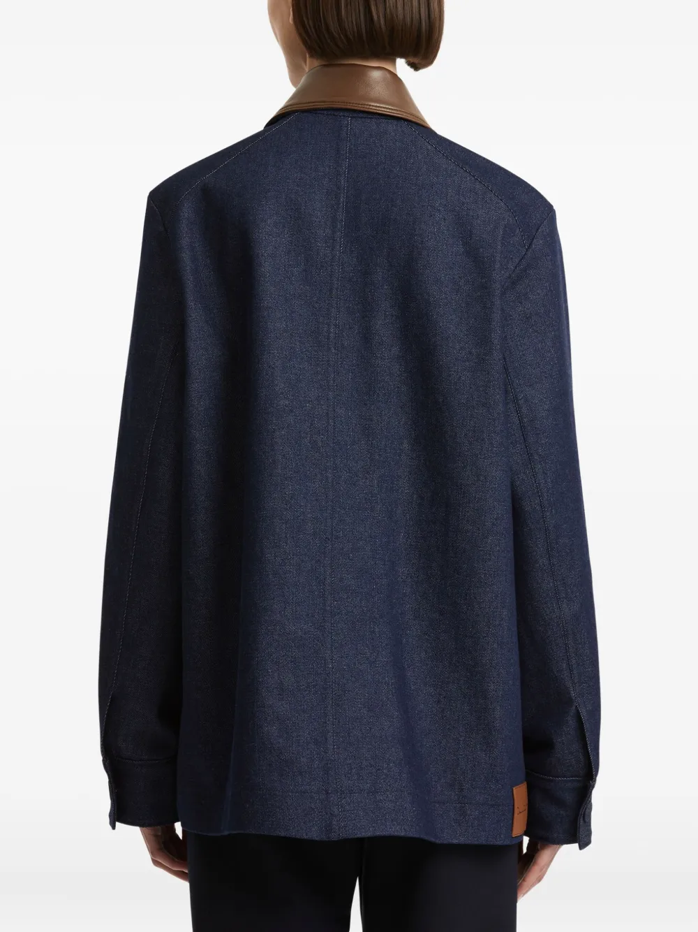 Oscar De La Renta Sequin-embellished Leather-collar Denim Jacket In Blue