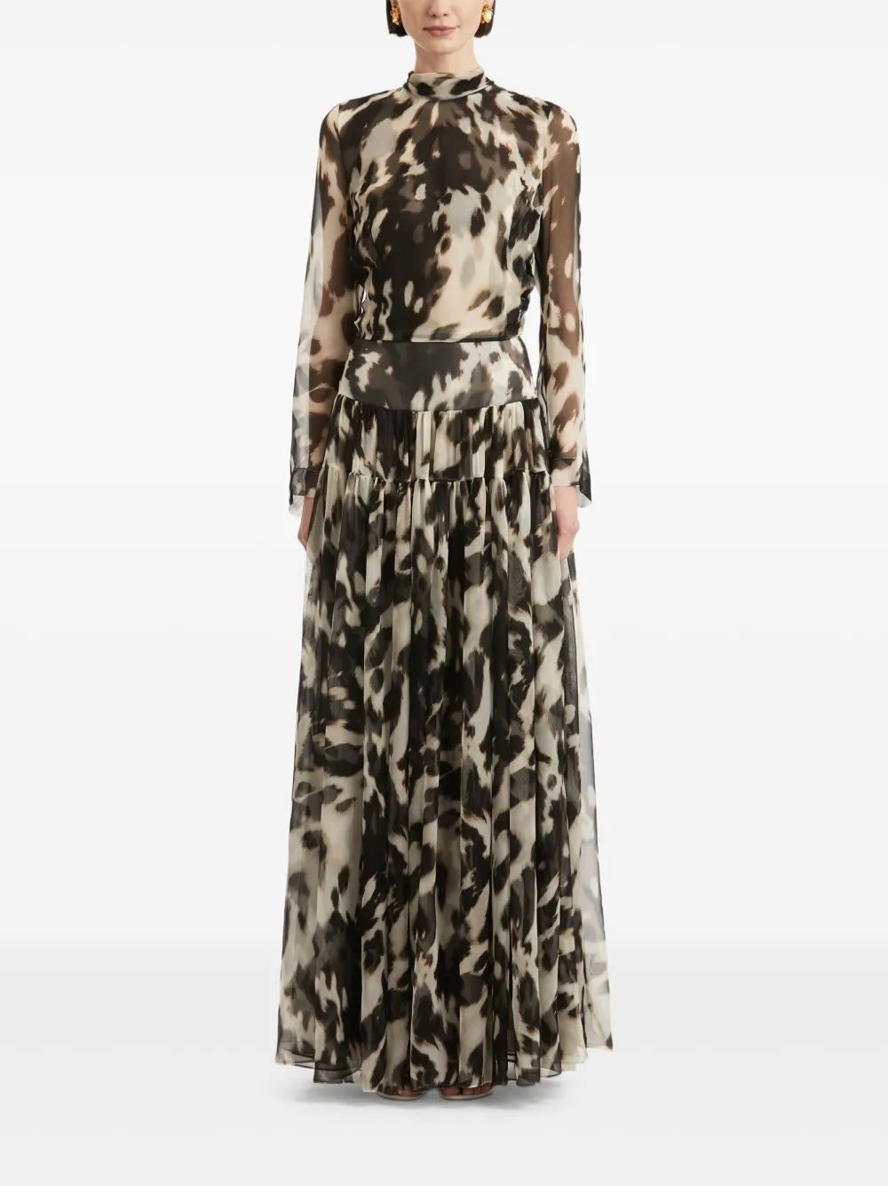 Oscar de la Renta Geplooide maxi-jurk met koeienprint - Beige