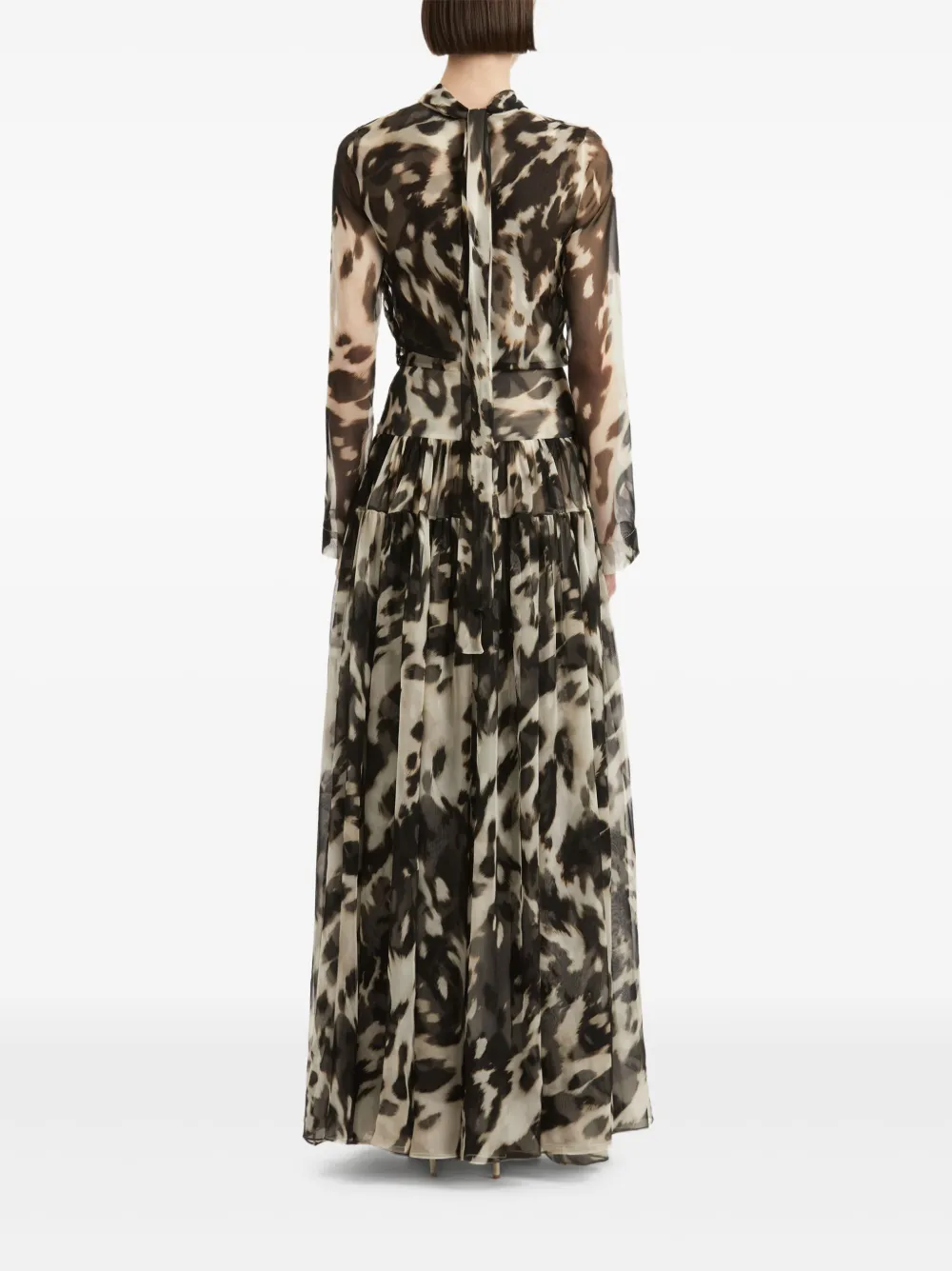 Oscar De La Renta Cowhide-print Pleated Maxi Dress In Brown