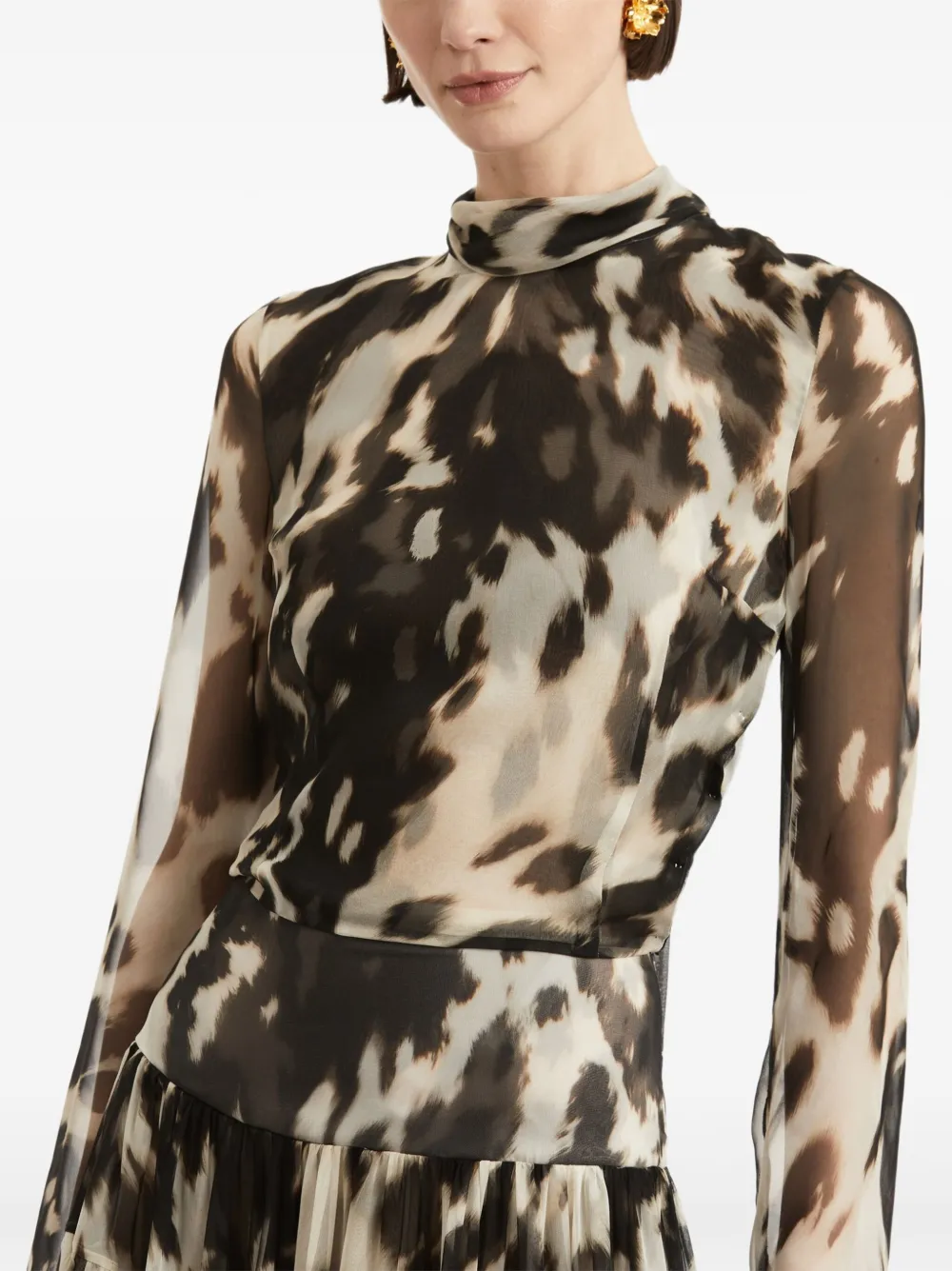 Oscar De La Renta Cowhide-print Pleated Maxi Dress In Brown